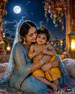 Moonlit Maa Yashoda and Baby Krishna Portrait