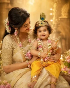 Mother and Little Kanha Devotional Portrait