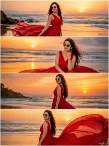 Luxury Red Dress Beach Editorial