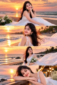 White Gown Golden Hour Beach Collage