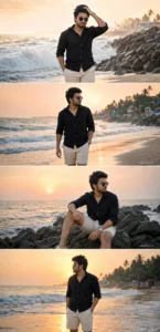 Black Shirt Golden Hour Beach Collage