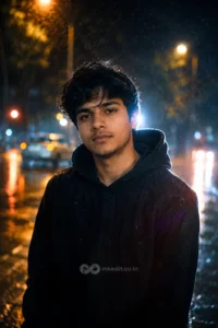 Rainy Night Lofi Flash Portrait