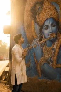 Divine Krishna Mural Golden Hour Portrait