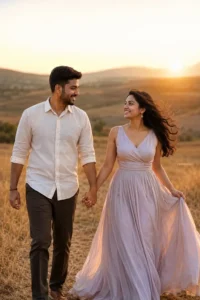 Golden Sunset Field Romance