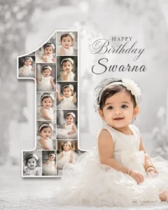 Dreamy First Birthday Girl Collage Poster