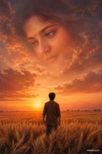 Romantic Sky Face Over Golden Fields