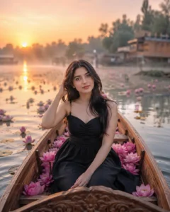 Sunrise Lotus Lake Boat Portrait