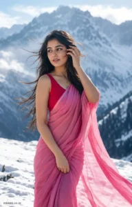 Snow Mountain Saree Queen Portrait