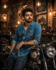 Vintage Motorcycle Workshop Portrait