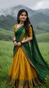 Dreamy South Indian Half Saree Meadow Portrait