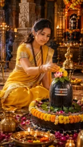 Shivling Flower Offering Temple Portrait