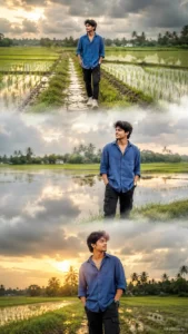 Monsoon Rice Field Reflection Collage