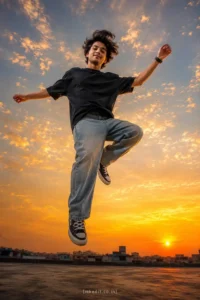 Rooftop Edge Jump Portrait