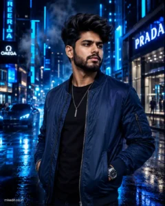 Neon Blue Luxury Street Portrait