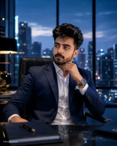 Blue Billionaire Office Portrait