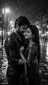 Cinematic Black & White Rain Couple