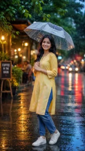 Happy Indian Girl with Umbrella