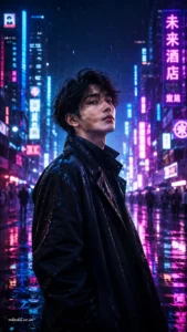 Rainy Night Neon Street Portrait
