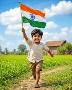 The Cute Village Boy Celebrating Independence Day