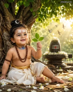 Baby Shiva Under the Sacred Bilva Tree