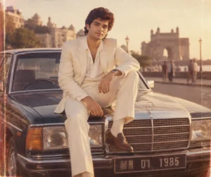 Vintage White Suit on Classic Car