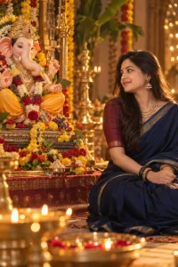 Soft Devotional Saree Portrait with Ganpati Ji