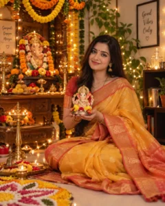 Home Puja Setup with a Small Ganesha Idol