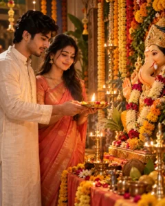 Couple Performing Aarti Together