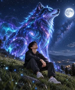 Galaxy Wolf Under the Night Sky